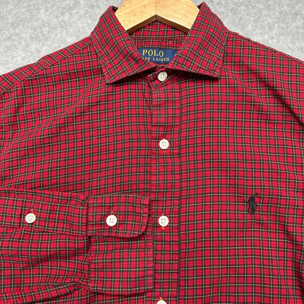 Polo Ralph Lauren Mens Red Black Plaid Cotton Button Down Shirt Small RN 41381